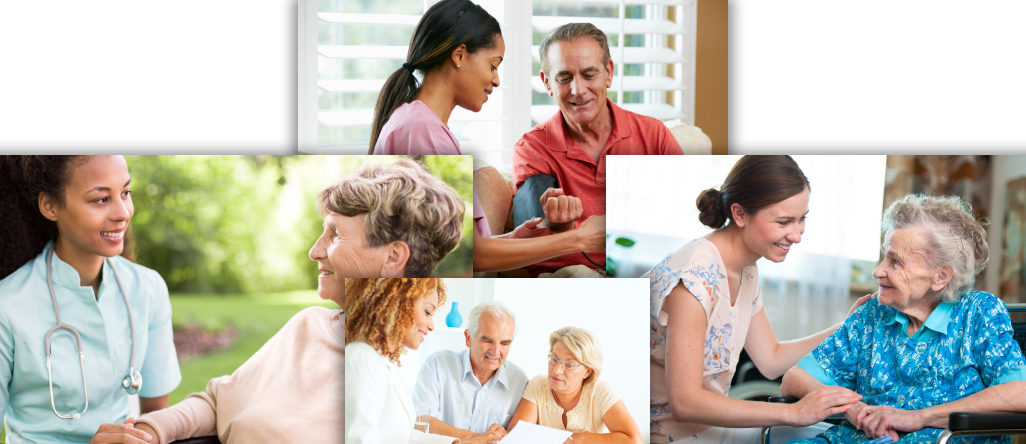 Home health care professional with senior patient